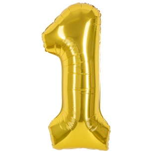 Шар (40''/102 см) Цифра, 1, Золото, Металлик, 1 шт. в уп.